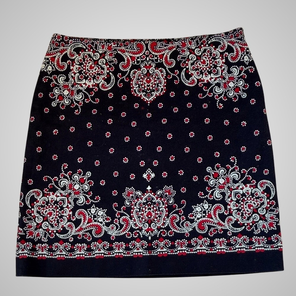 Talbots Navy Blue Red White Paisley Floral Cotton Pencil Skirt Size 6